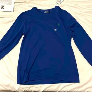 Selling a medium long sleeved polo shirt that is Blue.